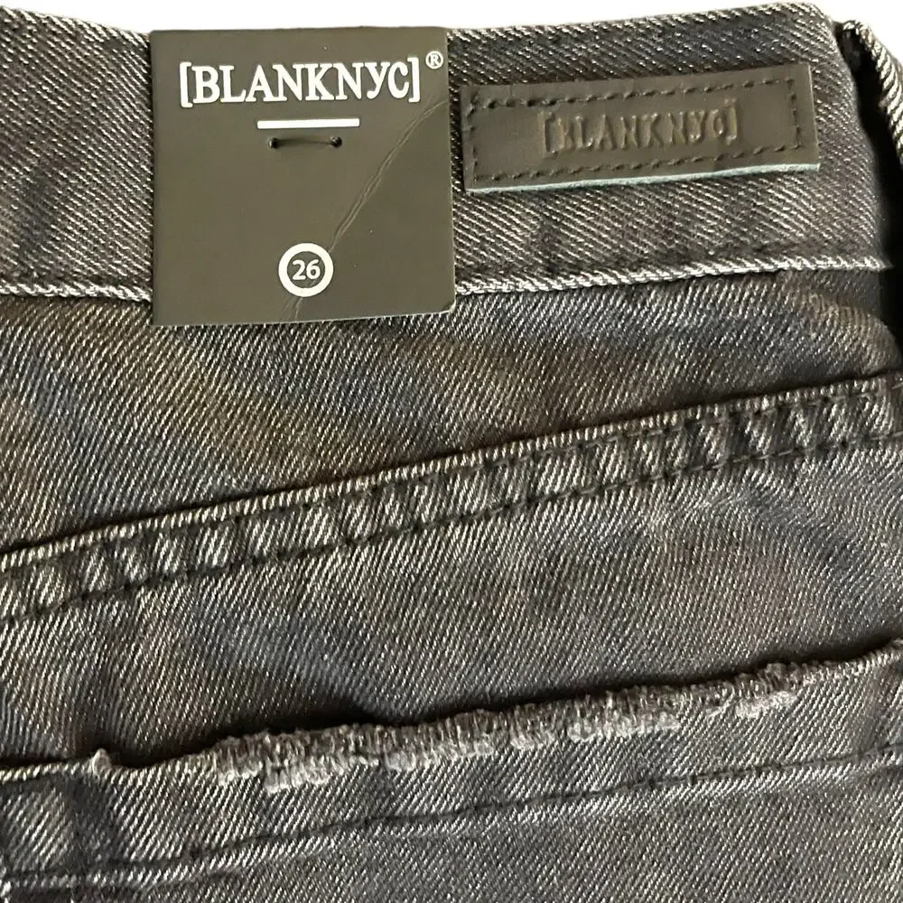 Blank NYC Shorts Womens 26 Washed Black Distressed Denim Mid Rise Button Fly NWT - Picture 3 of 16